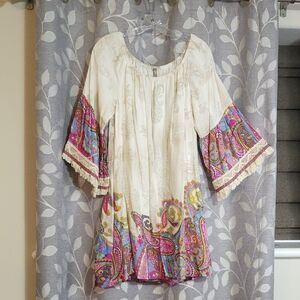 Entro Cream and Tan Paisley Dress size L